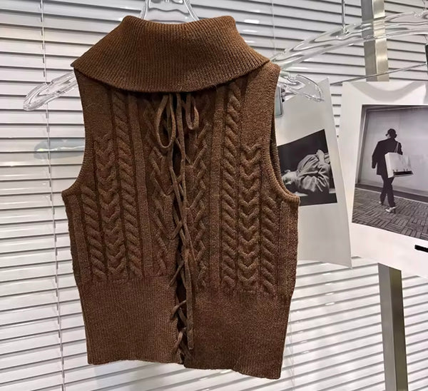 Women Brown Sleeveless Fashion Two Piece Suede Fur Skirt Set