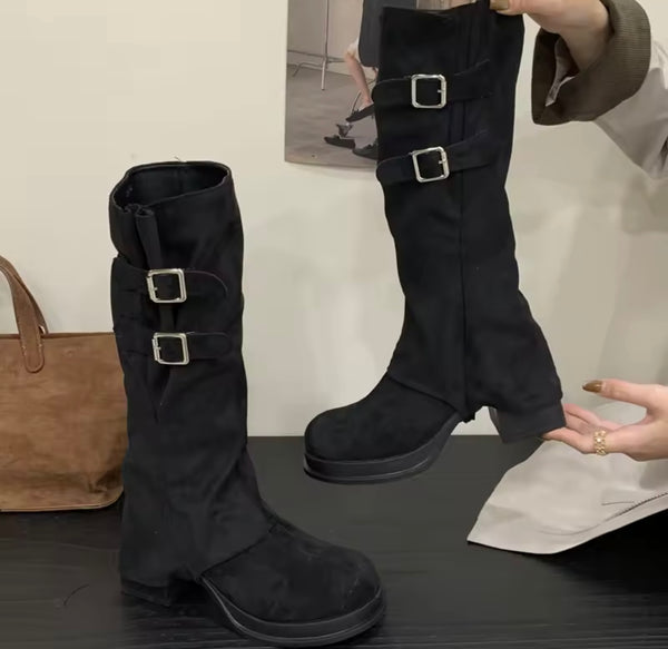 Women Suede Detachable Round Toe Fashion Knee/Ankle Boots