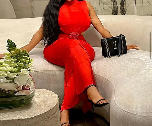 Women Sexy Sleeveless Cut Out 3D Rose Maxi Dress