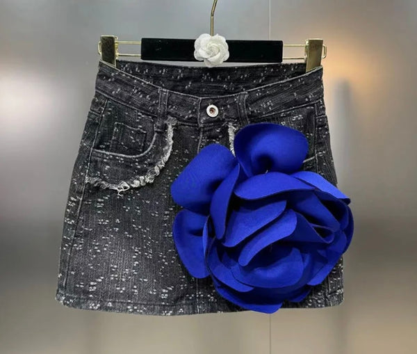 Women Sexy Fashion Color Floral Denim Skirt