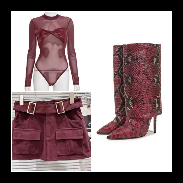 Women Fashion Animal Print Pointed Toe High Heel Boots