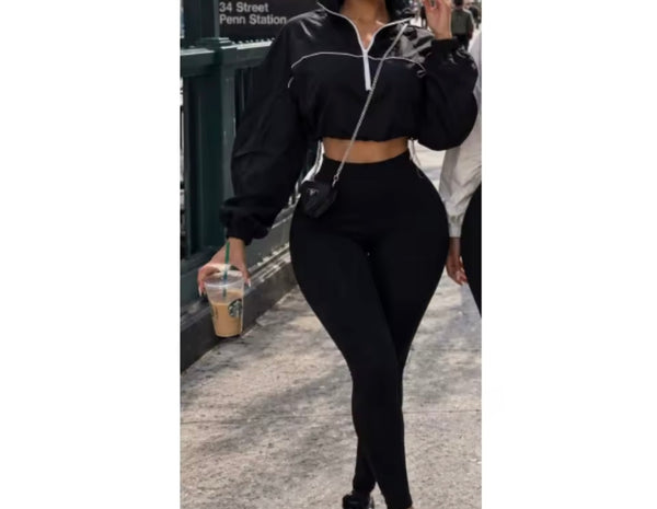 Women Fashion B&W Full Sleeve Pullover Two Piece Pant Set