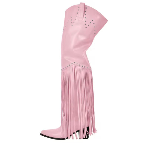 Women Fashion Color Tassel Over The Knee Western Boots