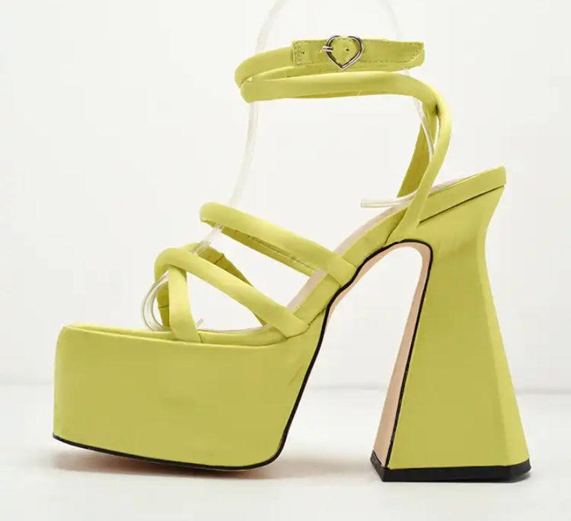 Women Fashion Square Toe Color Platform Ankle Strap Sandals