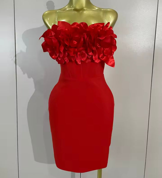 Women Sexy Floral Strapless Bandage Dress