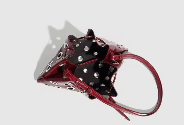 Women Fashion Faux Leather Rivet Mini Handbag Purse