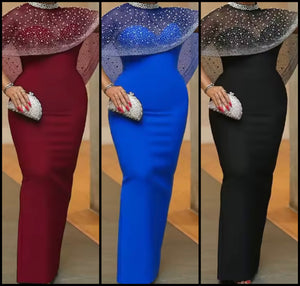 Women Bling Pearl Sleeveless Sexy Maxi Dress