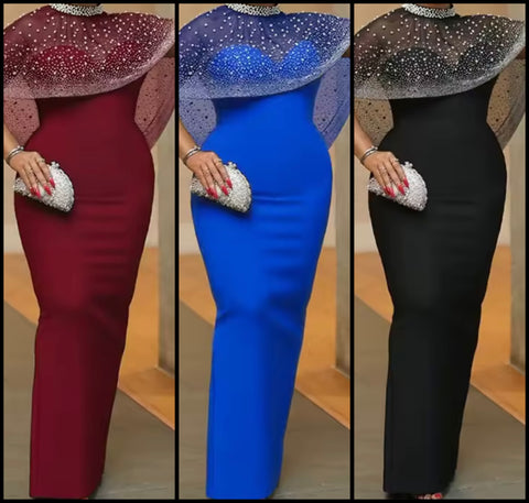 Women Bling Pearl Sleeveless Sexy Maxi Dress