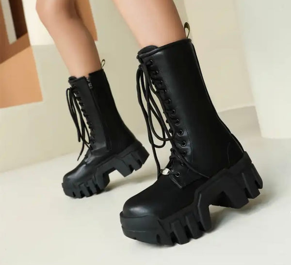 Women Fashion Color Patent Leather Lace Up Boots