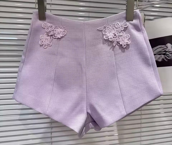 Women Bow Ruffled Lace Sleeveless Two Piece Short Set