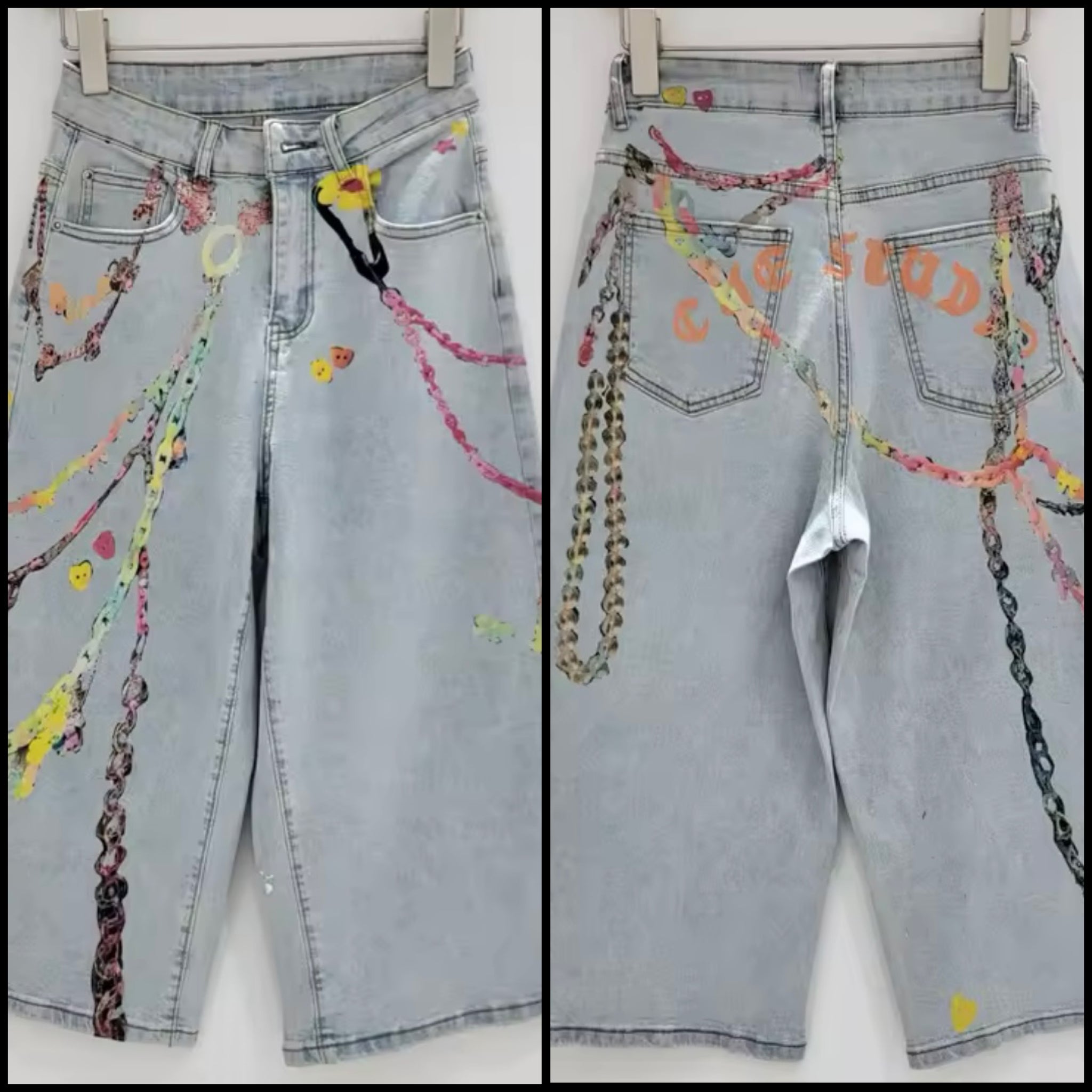 Women Fashion Printed Denim Capri Pants