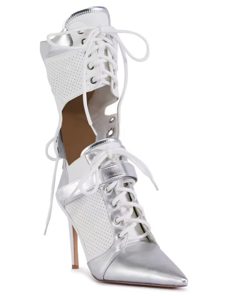 Women Pointed Toe Color Patchwork Lace Up Fashion Boots