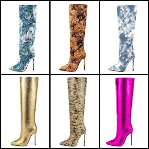 Women High Heel Printed Fashion Knee High Boots