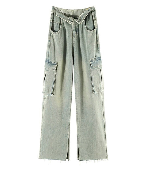 Women Fashion Button Up Strapless Two Piece Denim Pant Set