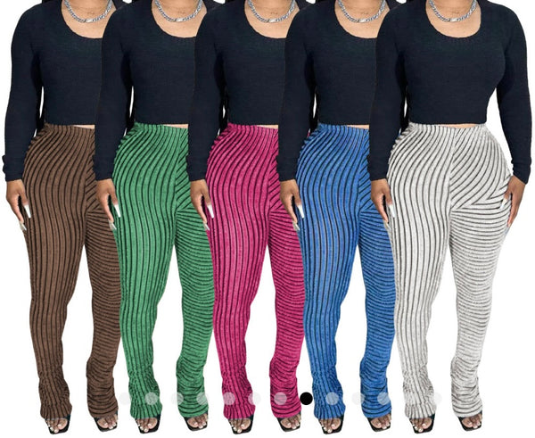 Women Fashion Furry Color Striped Pants