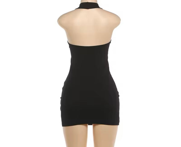Women Sexy Halter Sleeveless Metal Ring Dress