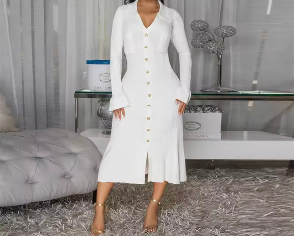 Women Sexy Button Up Full Sleeve Maxi Dress