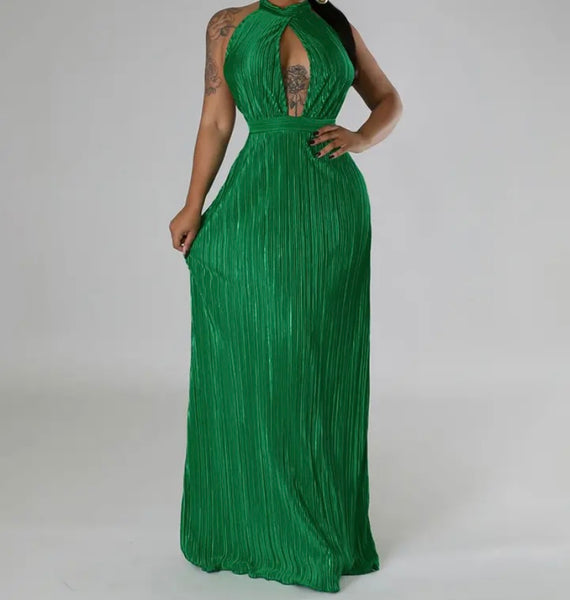 Women Sexy Halter Sleeveless Open Back Solid Color Maxi Dress