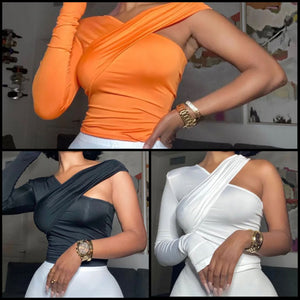 Women Sexy Fashion One Shoulder Solid Color Crop Top