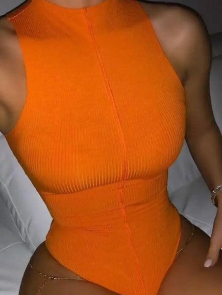 Women Ribbed Sexy Sleeveless Solid Color Bodysuit Top