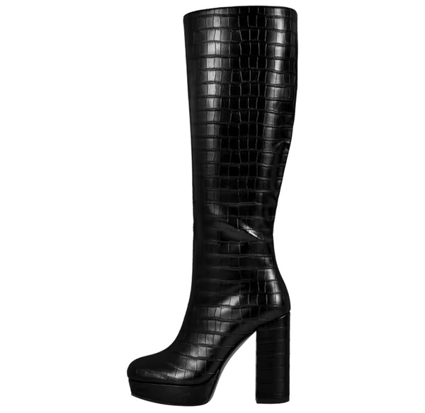 Women Fashion Round Toe Platform High Heel Boots