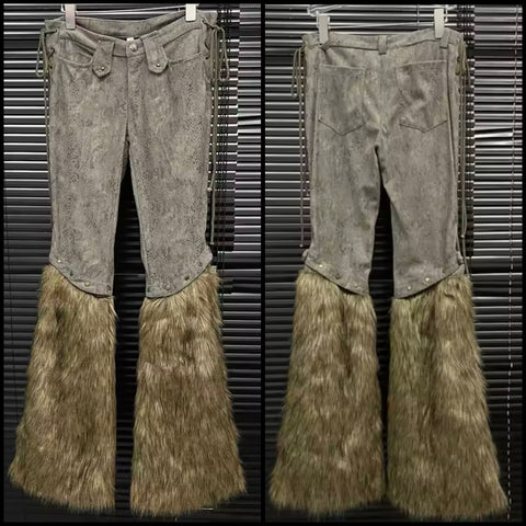 Women Fashion Detachable Faux Fur Pants