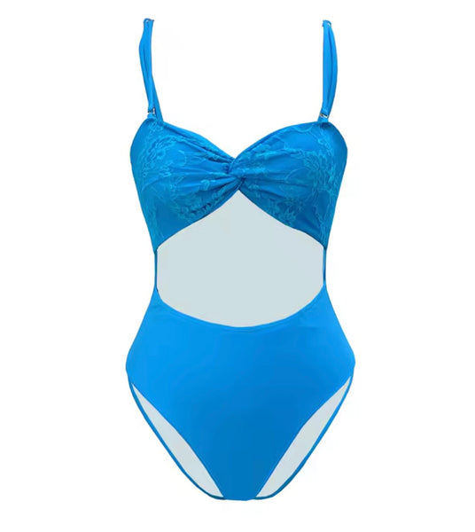 Women Sexy Blue Lace Swimsuit Cover Up Set