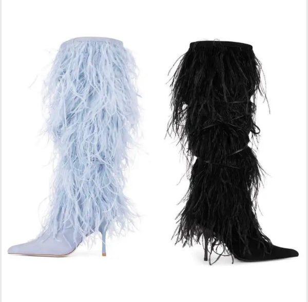 Women Fashion Suede Faux Fur Knee High Boots