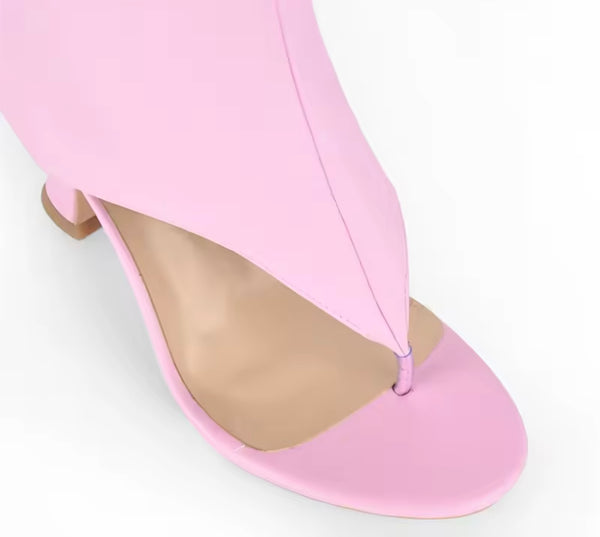 Women Fashion Open Toe Ruched High Heel Knee High Boots