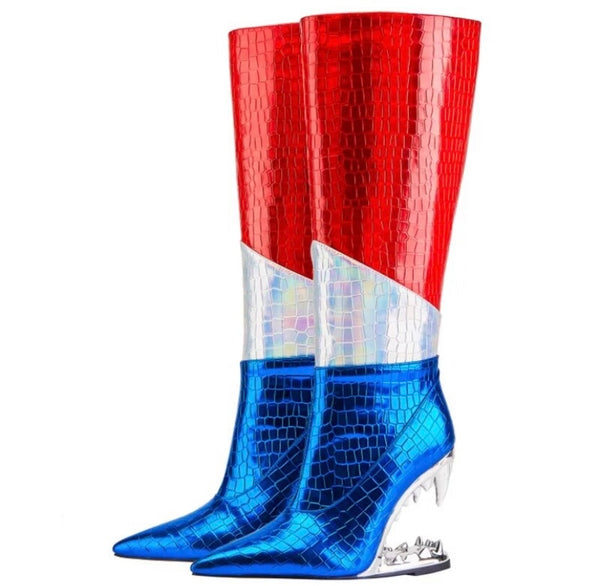 Women Fashion PU Multicolored Platform Wedge Knee High Boots
