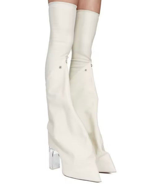 Women Fashion Thigh High Faux Leather Transparent Heel Boots