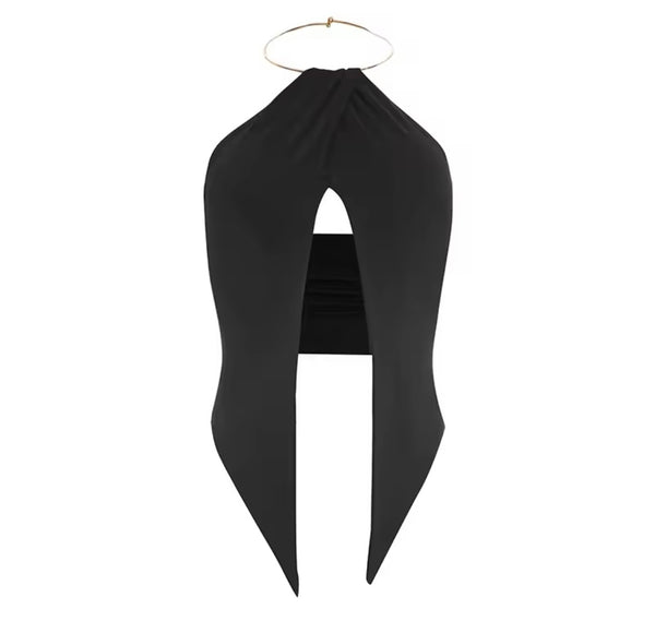 Women Sexy Metal Halter Two Piece Capri Pant Set