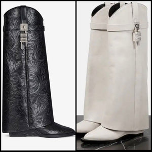 Women Pointed Toe Fashion Lock Boots