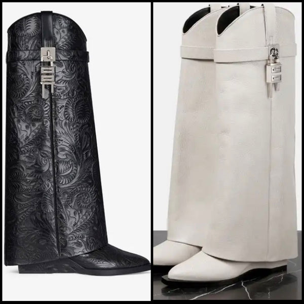 Women Pointed Toe Fashion Lock Boots