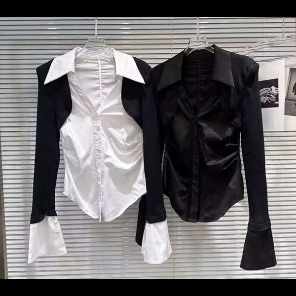 Women Fashion Button Up Full Sleeve Two Piece Top