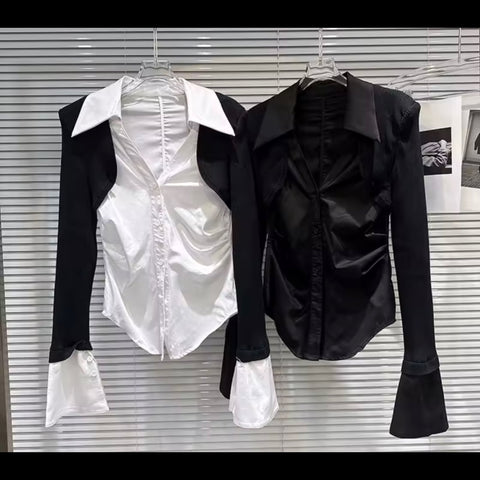 Women Fashion Button Up Full Sleeve Two Piece Top