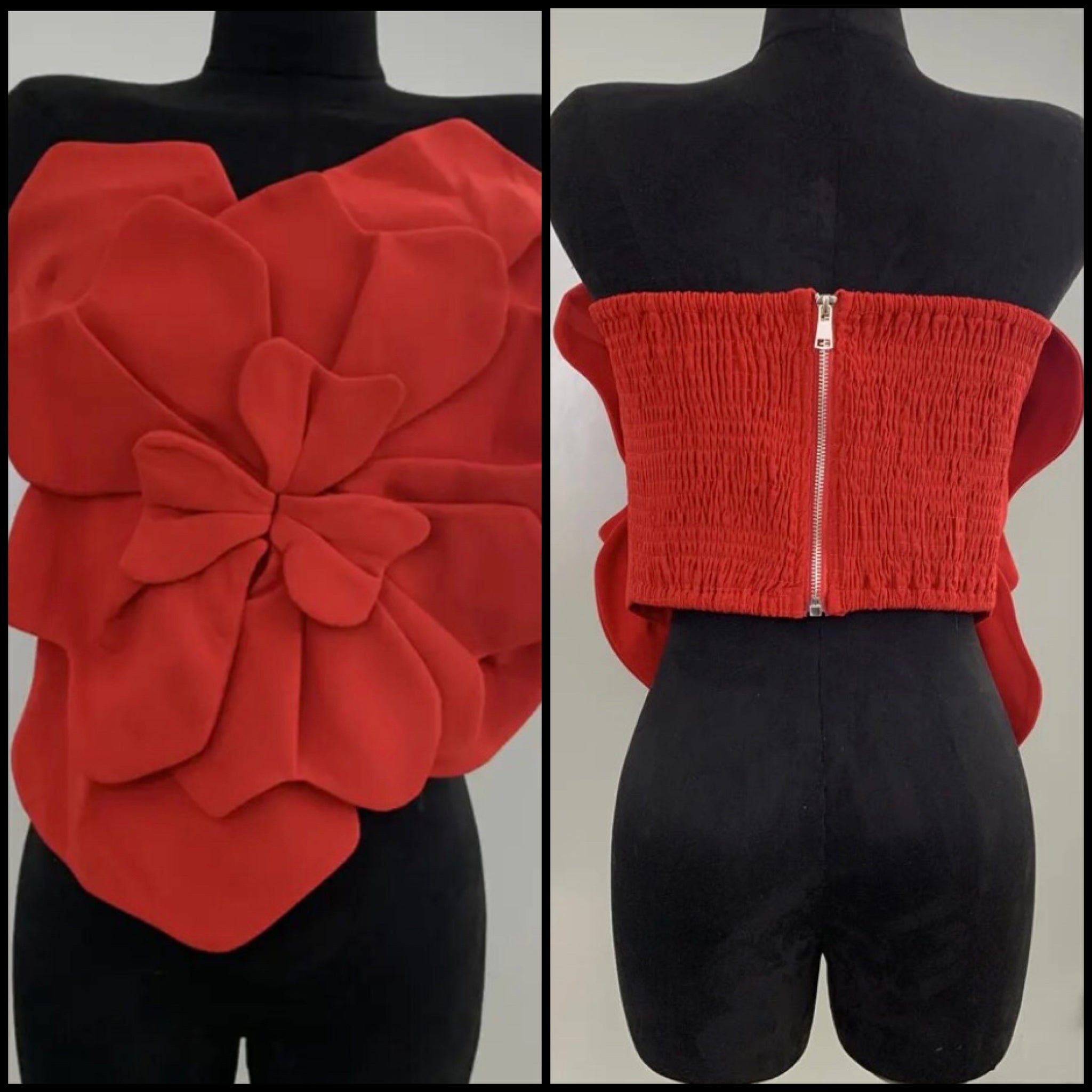 Women Sexy Strapless Red Floral Crop Top