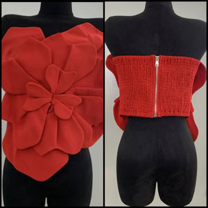 Women Sexy Strapless Red Floral Crop Top