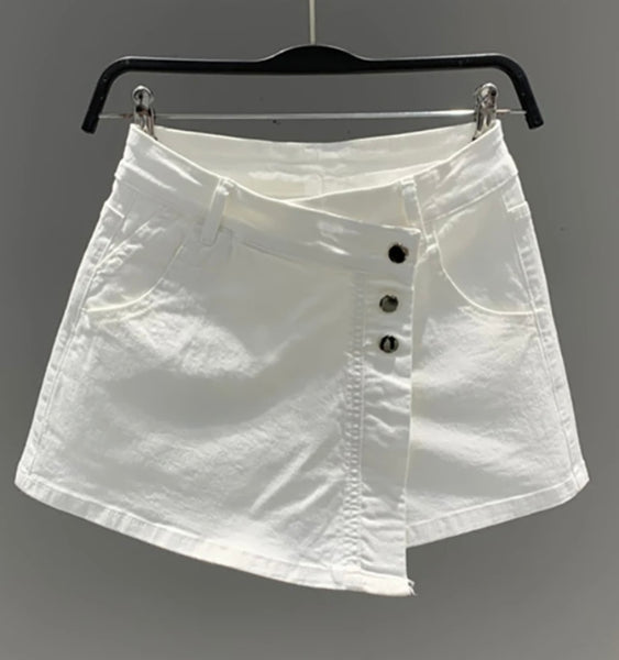 Women Fashion Button Up Denim Wrap Shorts
