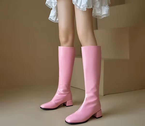 Women Color Patent Leather Fashion Flat Knee High Boots
