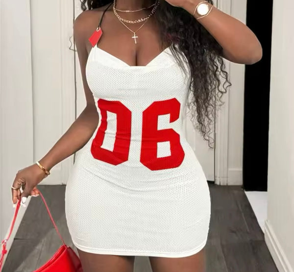 Women Sexy Halter Sleeveless Number Jersey Dress