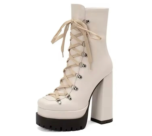 Women Fashion Platform Lace Up High Heel Ankle Boots