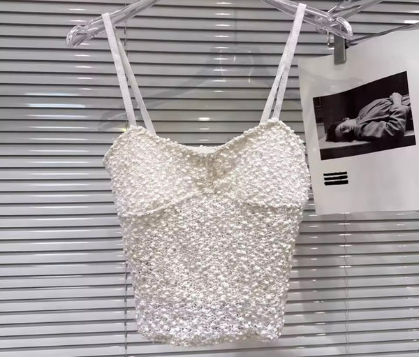 Women White Sequins Fashion Three Piece Short Set