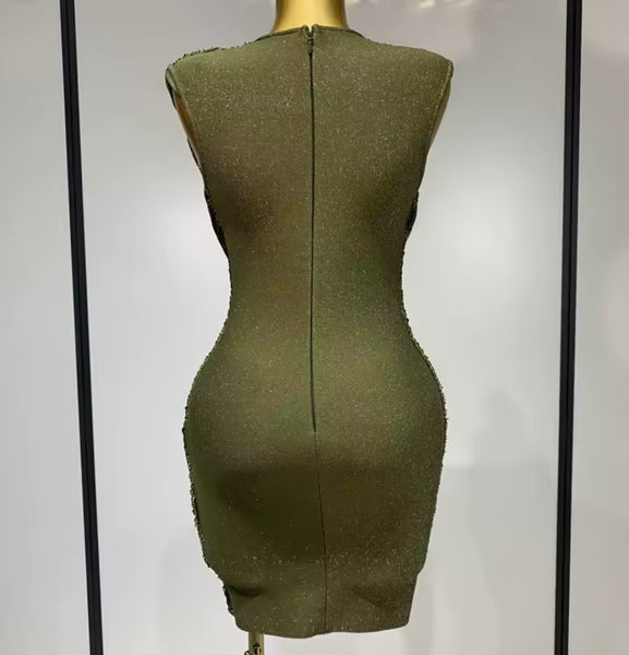 Women Sexy Sleeveless Fringe Draped Dress