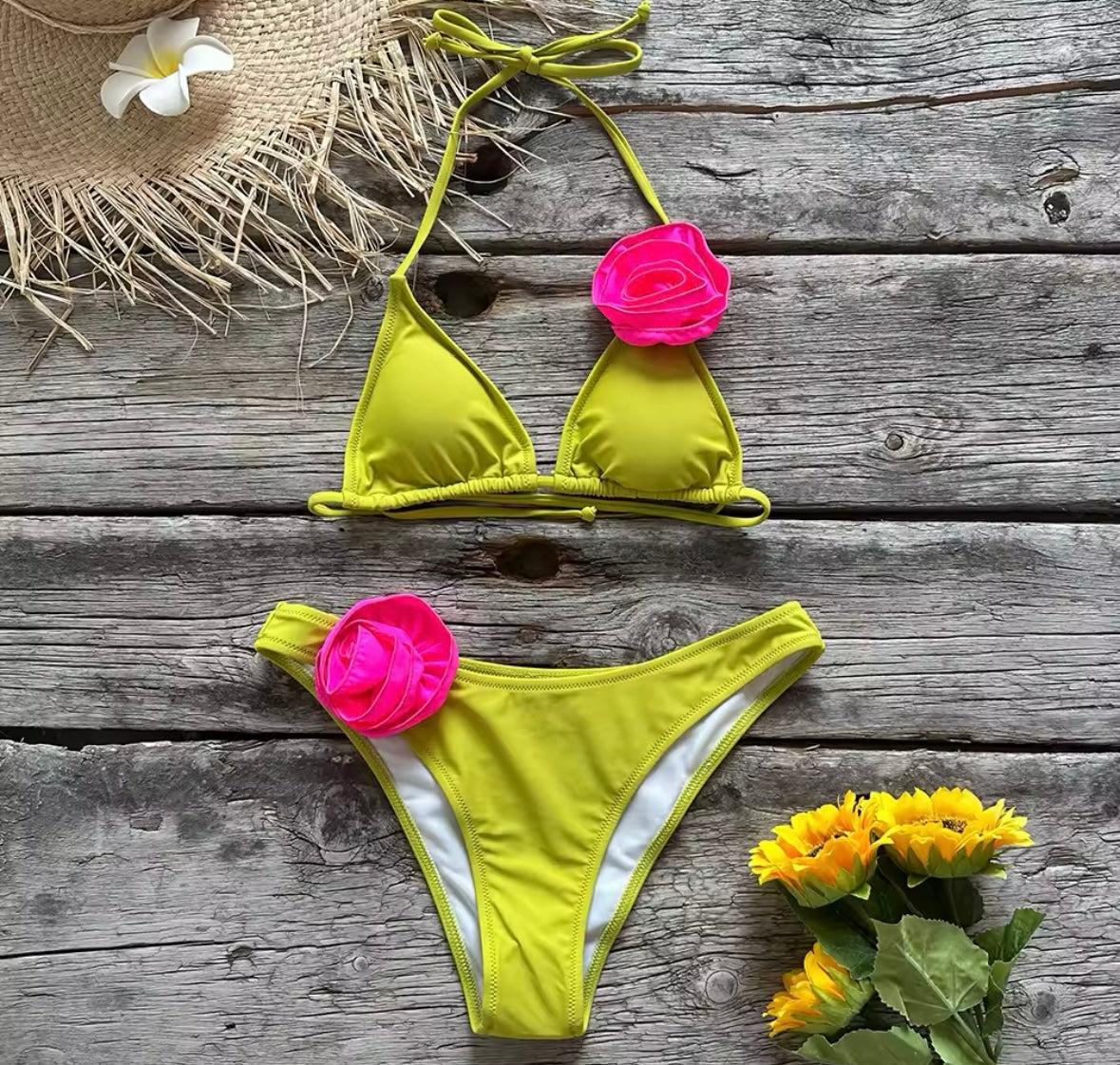 Women Sexy Color 3D Floral Halter Bikini Swimsuit