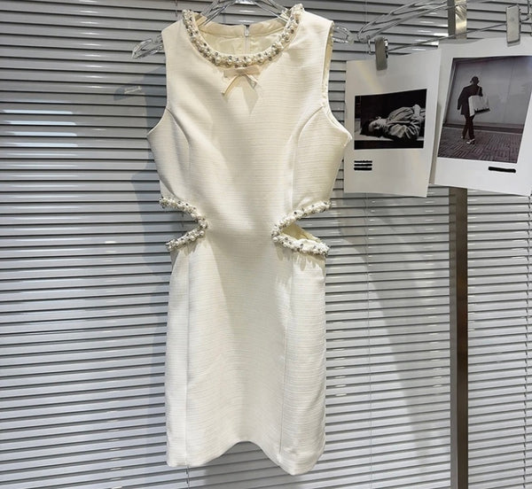 Women Sexy Sleeveless Beaded Bling Cut Out Dress