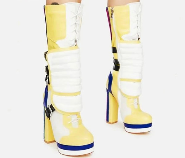 Women Fashion Multicolored Platform Knee High Boots