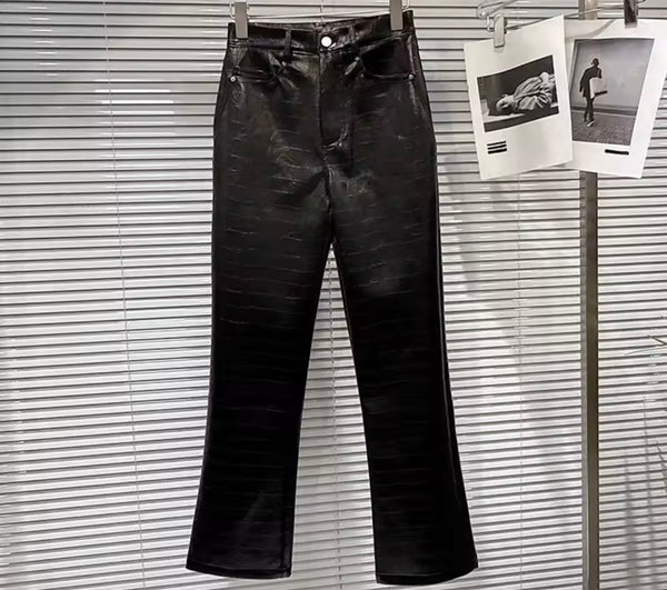 Women Fashion Black Faux Leather Pants