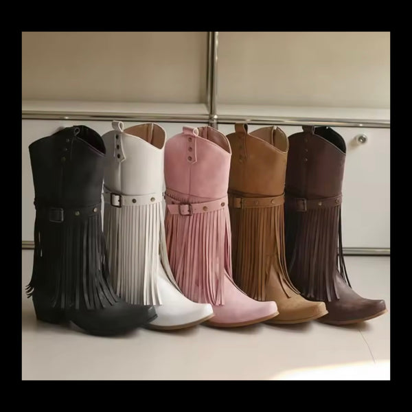 Women Fashion Fringe Tassel Knee High Western Boots