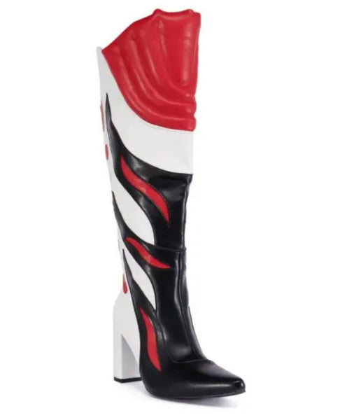Women Color Patchwork Printed Fashion Faux Leather Knee High Boots